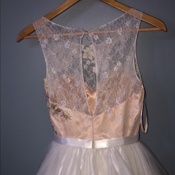 WHITE PRINCESS A LINE HIGH NECK PUFFY LACE DRESS - Picture 4 of 5